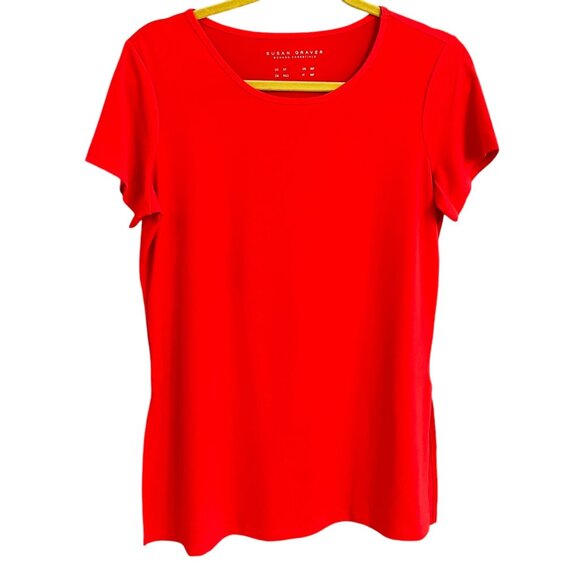 Susan Graver QVC Red Short Sleeve Top US SP Modern Essentials T-Shirt - Picture 1 of 4